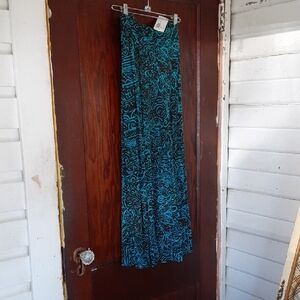 Chicos Teal and Brown Patterned Maxi Skirt